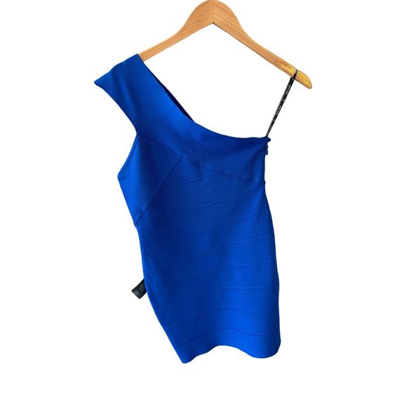 Herve‎ Leger One Shoulder Bandage Mini Dress Blue Size Medium NWT - Picture 3 of 11
